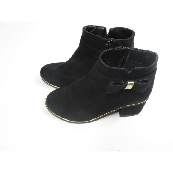 Children’s Place Faux Black Suede Dress Ankle Booties Zip Bow Heel Girls 12 - Picture 5 of 9